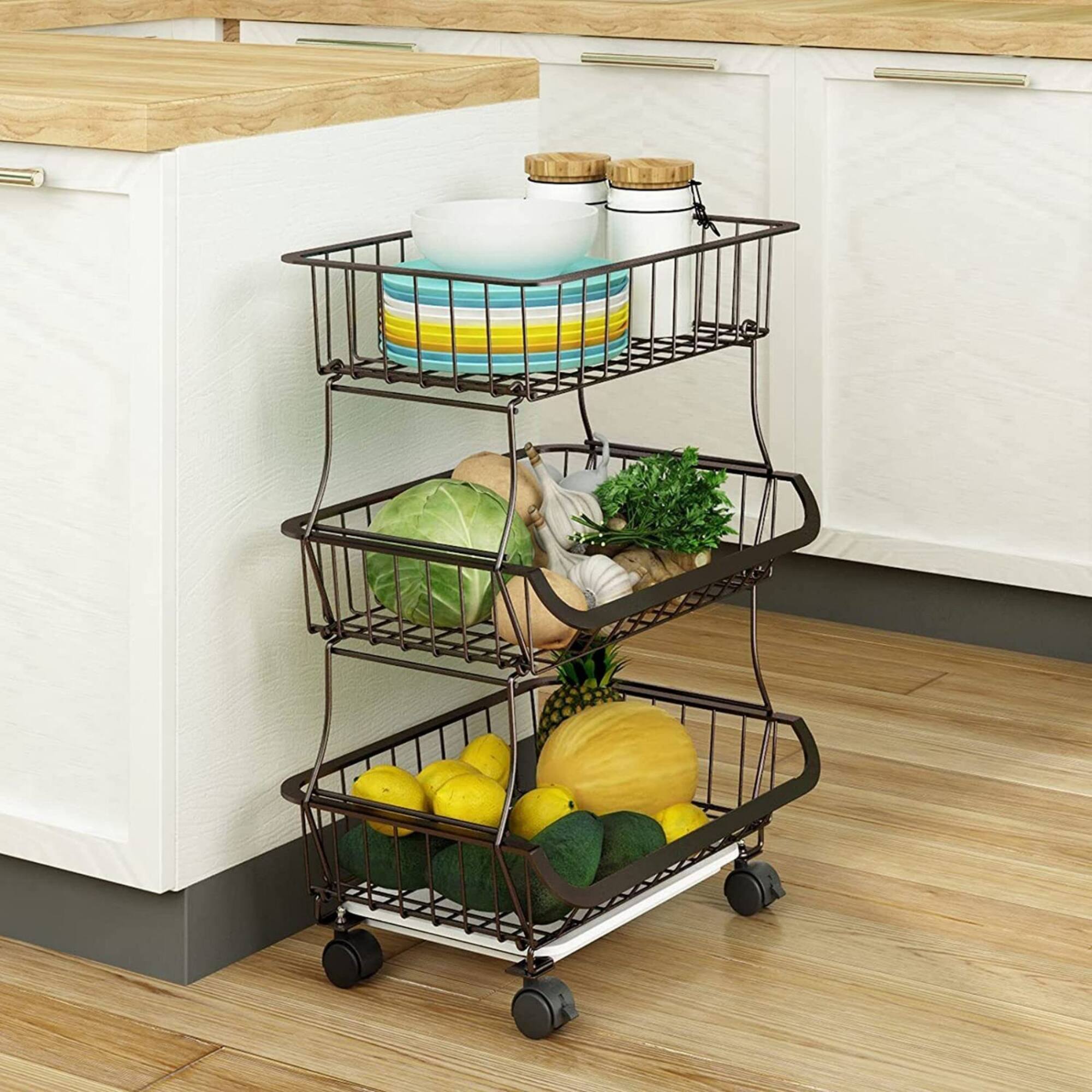 NEX™ 24" Brown 3-Tier Multifunctional Fruit & Vegetable Rolling Shelf